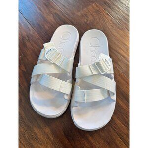 Chaco Womens Chillos White Slip-On Sandals Sz 10 Adjustable Straps Comfort Sole